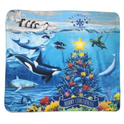 SeaWorld Throw Blanket - Fleece Christmas Celebration - Sea Life