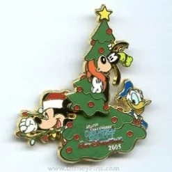 Disney Christmas Party Pin - Mickey, Donald And Goofy With Tree