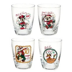 Disney Glass Tumbler Set - 2022 Vintage Christmas Mickey And Friends